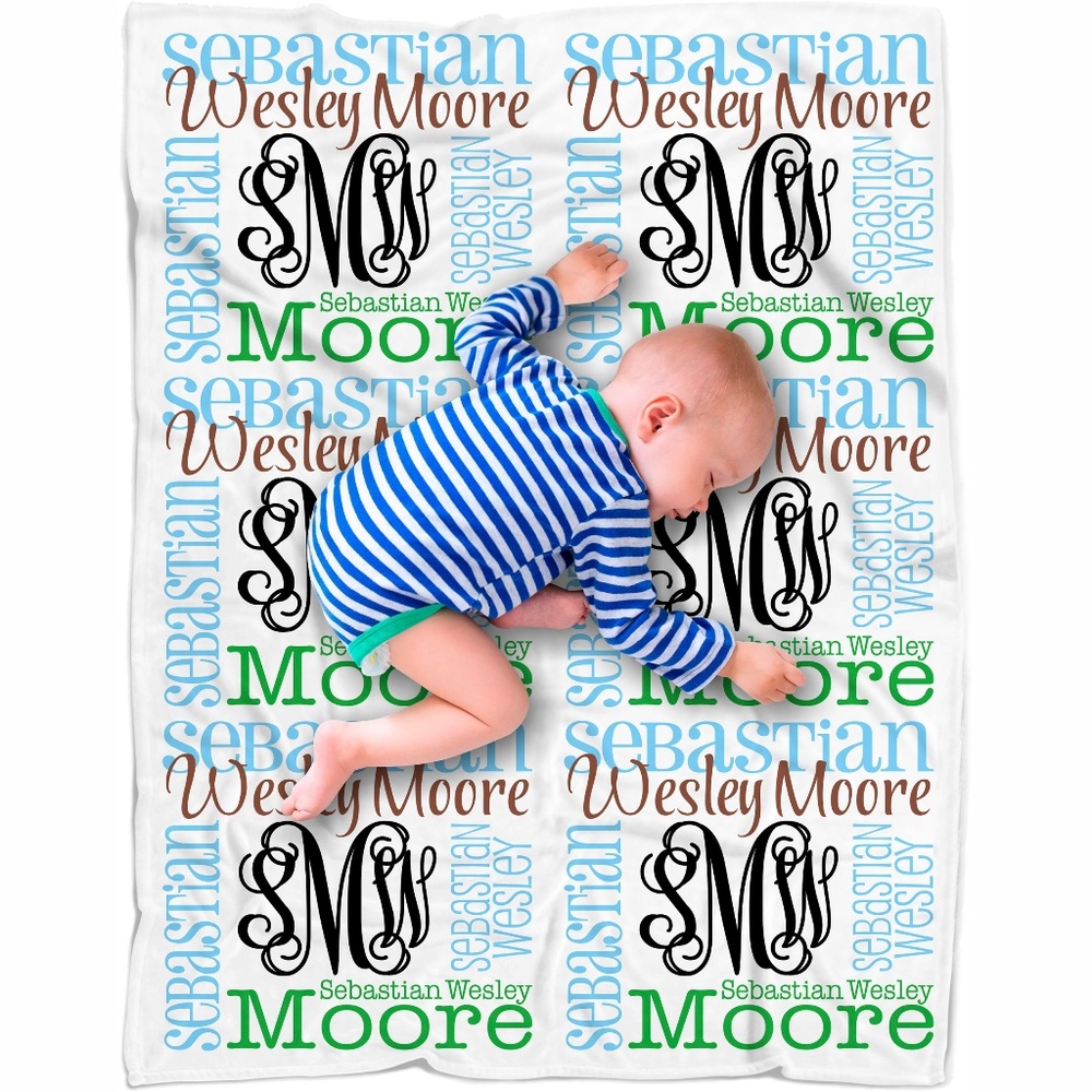 Personalized Vine Monogram Baby Blanket for Boys